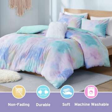 Intelligent Design Duvet Cover Queen Bedding Sets for Girls & Boys Watercolor Tie Dye Twin Duvet Cov...
