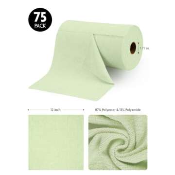 Fantasticlean Microfiber Cleaning Cloth Roll -75 Pack, Tear Away Microfiber Towels, 12" x 12", Reusable, Washable, Scratch Free, Ultra Absorbent Dish Rags for Car, Home, Garage or Shop (Green)