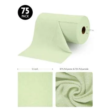 Fantasticlean Microfiber Cleaning Cloth Roll -75 Pack, Tear Away Microfiber Towels, 12" x 12", Reusable, Washable, Scratch Free, Ultra Absorbent Dish Rags for Car, Home, Garage or Shop (Green)