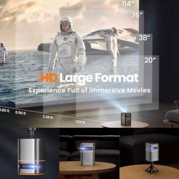 FATORK Mini Projector, 5G WiFi 6 Bluetooth Short Throw Projector, HD 1080P DLP Portable Projector with Rechargeable Battery, 1G Memory, Support Phone Laptop, Compatible with iOS/Android/HDMI/USB