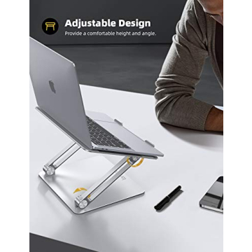 Lamicall Adjustable Laptop Stand, Portable Laptop Riser, Aluminum Laptop Stand for Desk Foldable, Ergonomic Computer Notebook Stand Holder for MacBook Air Pro, Dell XPS, HP (10-17.3'') - Silver