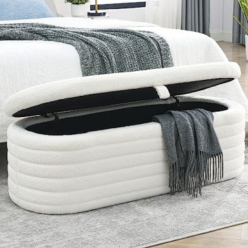NIOIIKIT 45.5” Oval Storage Ottoman Bench - Elegant Storage & Seating Solution