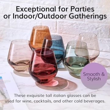 Beautiful Colored Wine Glasses Set of 6 - Luxury Drinkware