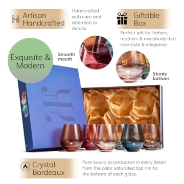 Beautiful Colored Wine Glasses Set of 6 - Luxury Drinkware