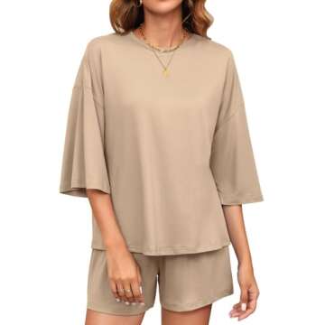 Cnlinkco Womens Knit Lounge Set 3/4 Sleeve Top and Shorts Sleepwear Pajama Set Two Piece Shorts Outf...