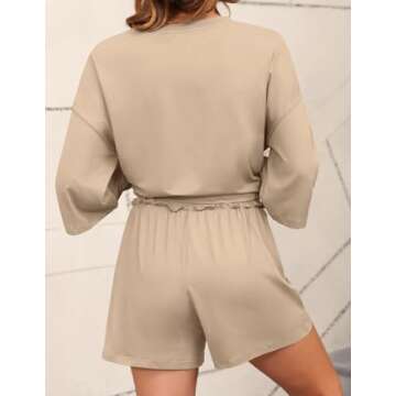 Cnlinkco Womens Knit Lounge Set 3/4 Sleeve Top and Shorts Sleepwear Pajama Set Two Piece Shorts Outfits Set