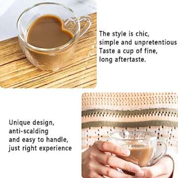 seninhi Double layer heart cup Heart 【240ML】 Heart Shaped Cup - clear glass with Handle Double Wall Insulated Heat resistant coffee cup, tea cup, milk cup, Nice Gift creative (240ML)