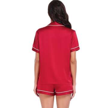 Serenedelicacy Women's Satin Pajama Set 2-Piece Sleepwear Loungewear Button Down Short Sleeve Silky ...