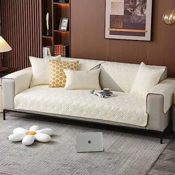 vctops Geometric Quilted Sofa Cover Cotton Sectional Couch Covers Anti Slip L Shape Couch Cover for Kids Dog, Armrest Backrest Loveseat Furniture Protector, 1 Piece/Not All Set (Beige,27"x27")