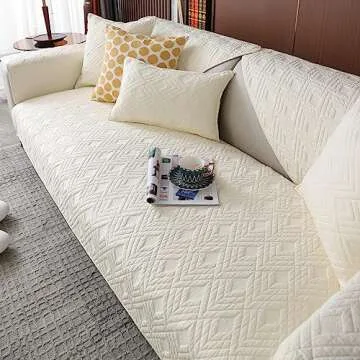 vctops Geometric Quilted Sofa Cover Cotton Sectional Couch Covers Anti Slip L Shape Couch Cover for Kids Dog, Armrest Backrest Loveseat Furniture Protector, 1 Piece/Not All Set (Beige,27"x27")