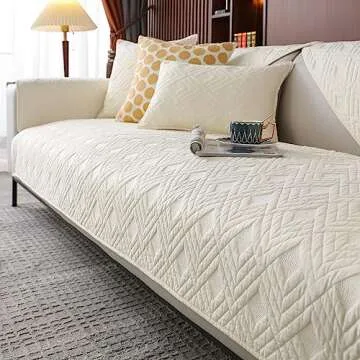 vctops Geometric Quilted Sofa Cover Cotton Sectional Couch Covers Anti Slip L Shape Couch Cover for Kids Dog, Armrest Backrest Loveseat Furniture Protector, 1 Piece/Not All Set (Beige,27"x27")