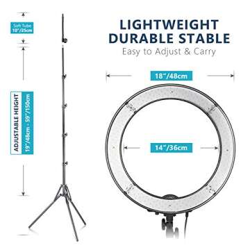 Neewer LED Ring Light 18"/48cm: 52W Dimmable LED Ringlight Selfie Makeup Circle Light with Stand, So...