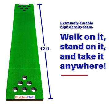 PutterBall Golf Beer Pong Game Set - Includes 2 Putters, 2 Golf Balls, Green Putting Beer Pong Golf Mat & Golf Hole Covers - Best Backyard Party Golf Game Set