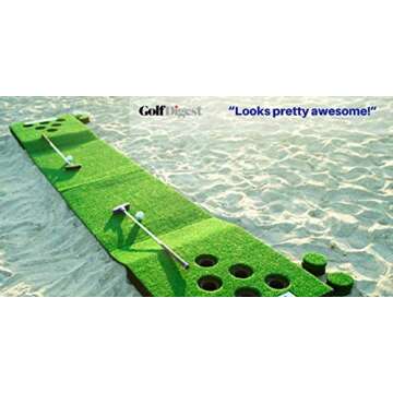 PutterBall Golf Beer Pong Game Set - Includes 2 Putters, 2 Golf Balls, Green Putting Beer Pong Golf Mat & Golf Hole Covers - Best Backyard Party Golf Game Set