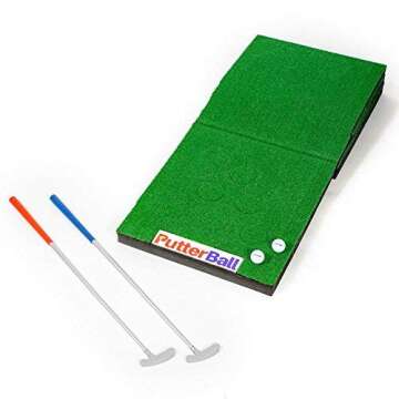 PutterBall Golf Beer Pong Game Set - Includes 2 Putters, 2 Golf Balls, Green Putting Beer Pong Golf Mat & Golf Hole Covers - Best Backyard Party Golf Game Set