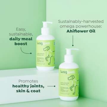 WagWell Ahiflower Omega Oil - Vet-Formulated Skin, Coat, Hip and Joint Supplement for Dogs - Plant-B...