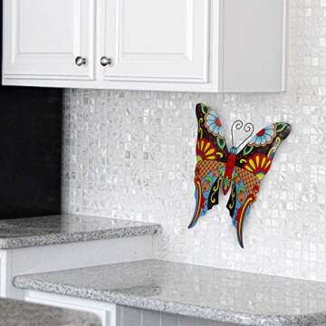 Whimsical Butterfly Metal Wall Art | Talavera-Style Home Decor | Stylish Wall Decorations For Living Room, Kitchen, Outdoors, Office, Bedroom, Garden, Bathroom | 13x12 Inches
