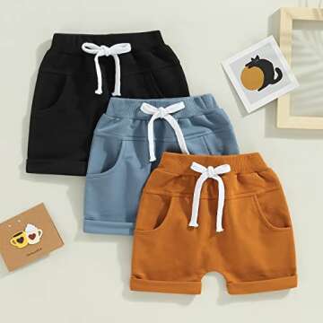 Baby Boys' Toddler 3-Pack Pull-on Jogger Shorts Knit Shorts Classic Fit Elastic Waist Shorts Kids Mu...