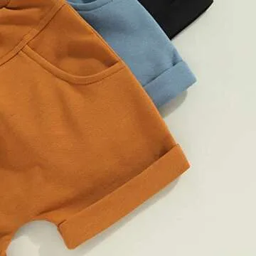 Baby Boys' Toddler 3-Pack Pull-on Jogger Shorts Knit Shorts Classic Fit Elastic Waist Shorts Kids Multipacks Pants (Blue Brown Black, 6-12 Months)