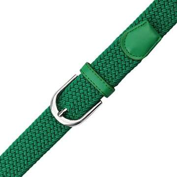 Falari Men Women Multicolored Elastic Stretch Braided Belt Canvas Fabric Woven No Holes Belt (1003 - Kelly Green, X-Large)