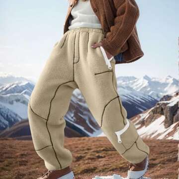 Oplxuo Womens Fleece Sherpa Sweatpants Winter Warm Fuzzy Snow Ski Pants Loose Slopes Activewear with...