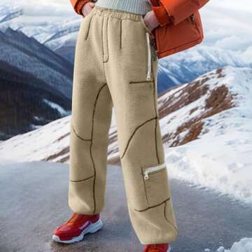Oplxuo Womens Fleece Sherpa Sweatpants Winter Warm Fuzzy Snow Ski Pants Loose Slopes Activewear with Pockets