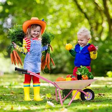 Altdorff Kids Wheelbarrow Set Metal, Child Wheel Barrel Pink Easy to Assemble and Kids Gardening Tools Kit, Garden Toys with Small Wheel Barrow, Outdoor Indoor Toys Gift for Girls