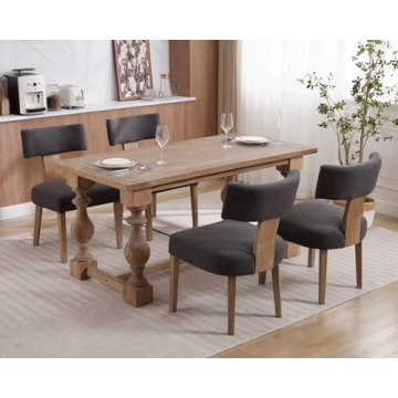 HNY Modern Dining Chairs Set of 6 - Linen Upholstered Comfort