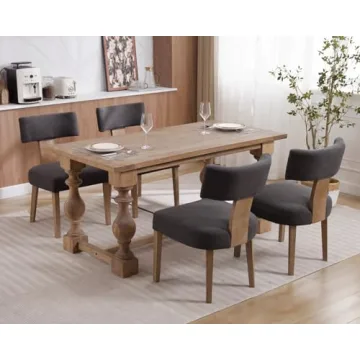 HNY Modern Dining Chairs Set of 6 - Linen Upholstered Comfort