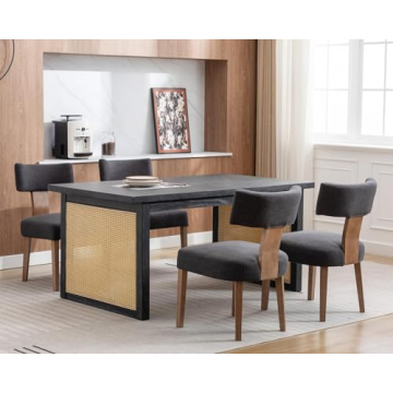 HNY Modern Dining Chairs Set of 6 - Linen Upholstered Comfort