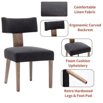 HNY Modern Dining Chairs Set of 6 - Linen Upholstered Comfort