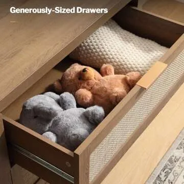 SICOTAS Rattan Dresser for Bedroom, 56.9" Wide 6 Drawer Dresser with Ample Storage, Dressers Large Chest of Drawers, Closet, Boho TV Stand for Bedroom (Reclaimed Caramel Oak, 1 Piece)