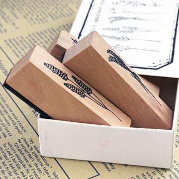 Dizdkizd 8 Pieces Vintage Wooden Rubber Stamps, Plant & Flower Decorative Mounted Rubber Stamp Set f...