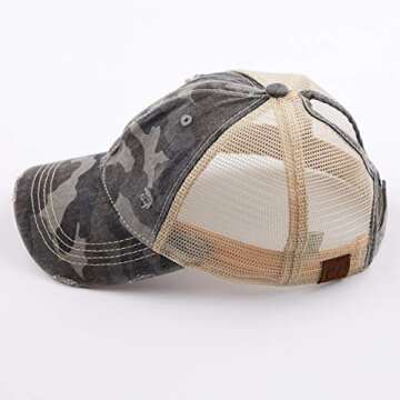 C.C Exclusives Hatsandscarf Washed Distressed Cotton Denim Ponytail Hat Adjustable Baseball Cap (BT-...