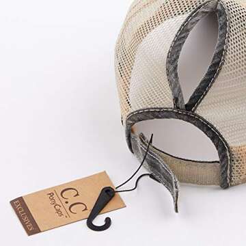 C.C Exclusives Hatsandscarf Washed Distressed Cotton Denim Ponytail Hat Adjustable Baseball Cap (BT-15) (Dk. Grey/Camo)