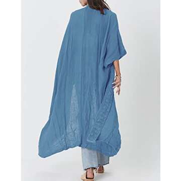 Bsubseach Embroidery Bathing Suit Cover Ups for Women Half Sleeve Beach Kimono Swimsuit Coverup Blue