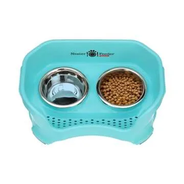 Neater Feeder Deluxe Mess Proof Dog Bowls Elevated for Small Breeds – Made in USA – No Spill Raised Dog Food Bowl Stand – Stainless Steel Dog Food and Water Bowl Set – Non-Tip & Non-Skid – Teal