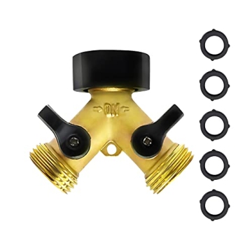 OHROS Garden Hose Splitter Heavy-Duty 2 Way Solid Brass Y Valve Female Connector 3/4 Outdoor Faucet ...