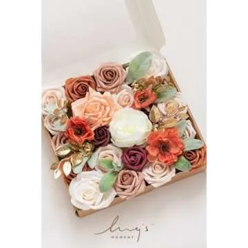 Ling's Moment Terracotta Artificial Flowers Greenery Grand Box Set, Burnt Orange & Pink Fake Flower for DIY Wedding Bridal Bouquet, Centerpieces Decor, Floral Arrangement Decor, etc.