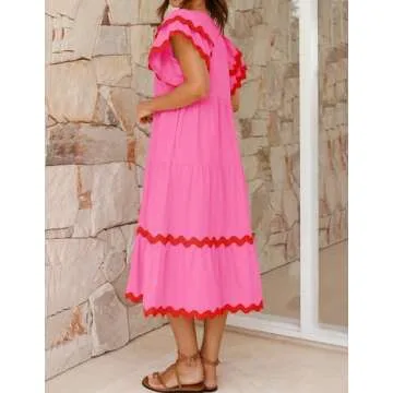 ZESICA Womens Summer Casual Midi Dress V Neck Flutter