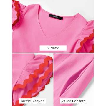 ZESICA Womens Summer Casual Midi Dress V Neck Flutter