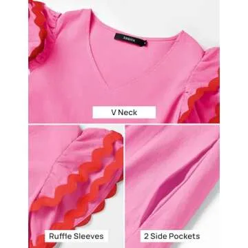 ZESICA Womens Summer Casual Midi Dress V Neck Flutter