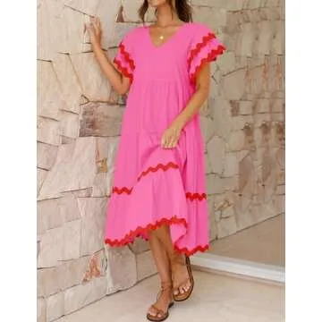 ZESICA Womens Summer Casual Midi Dress V Neck Flutter