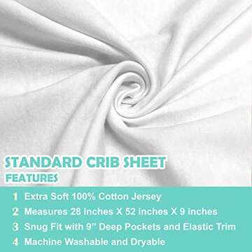 American Baby Company 3 Pack Fitted Crib Sheets 28" x 52", Soft Breathable Neutral 100% Cotton Jersey Sheet, White, for Boys and Girls, Fits Crib and Toddler Bed mattresses