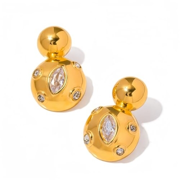 Double Layer Earrings Collection Square Zirconia Earrings 18k Gold Stainless Steel Chain Earrings Do...