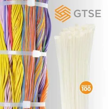 GTSE 14 Inch White/Clear Zip Ties - 100 Pack, 50lb Strength