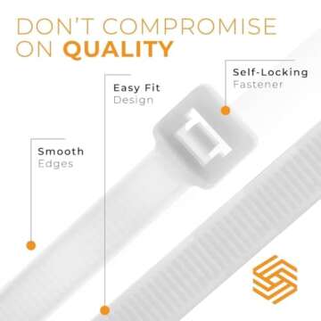 GTSE 14 Inch White/Clear Zip Ties - 100 Pack, 50lb Strength