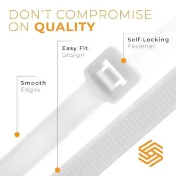 GTSE 14 Inch White/Clear Zip Ties - 100 Pack, 50lb Strength