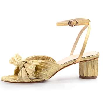 MUCCCUTE Women's Bow Knot Heeled Sandals Ankle Buckle Strap Chunky Heeled Open-toe Comfortable Weddi...