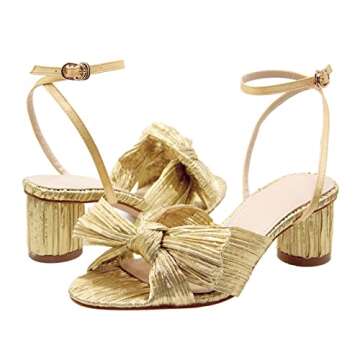 MUCCCUTE Women's Bow Knot Heeled Sandals Ankle Buckle Strap Chunky Heeled Open-toe Comfortable Wedding Party Fashion Heeled